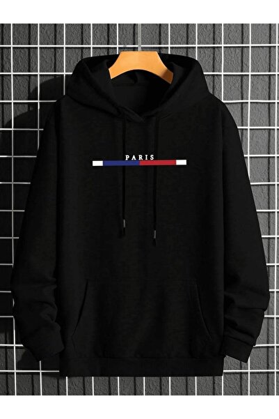 bellanova Unisex Black Relaxed Fit Hooded Kangaroo Pocket Thick Sweatshirt