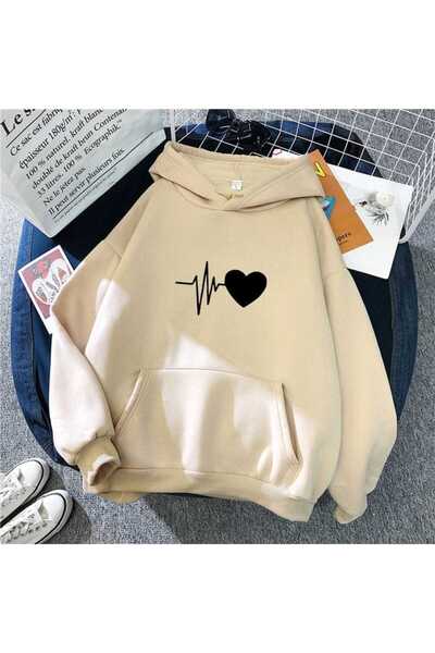 classy moda Unisex Beige Kangaroo Pocket Thick Fabric Oversize Hooded Sweatsh...