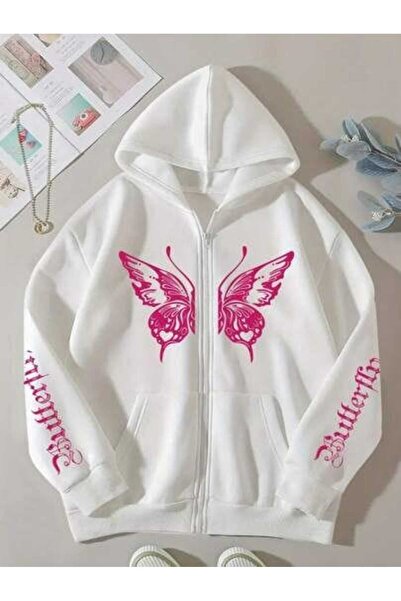 bellanova Unisex White Kangaroo Pocket Thick Fabric Oversize Hooded Sweatshir...