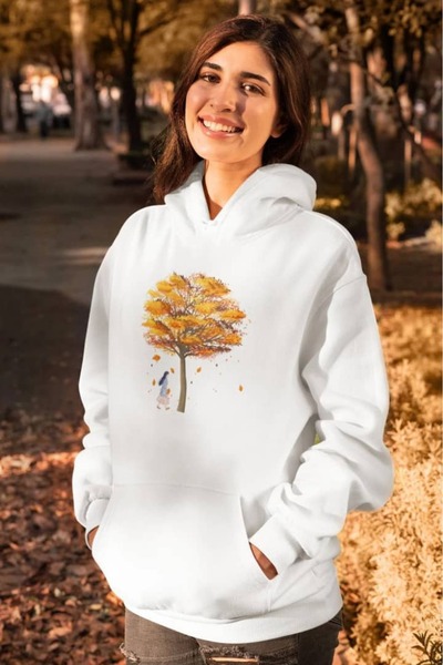 bellanova Unisex White Loose Fit Hooded Sweatshirt with Inner Pockets, Warm H...