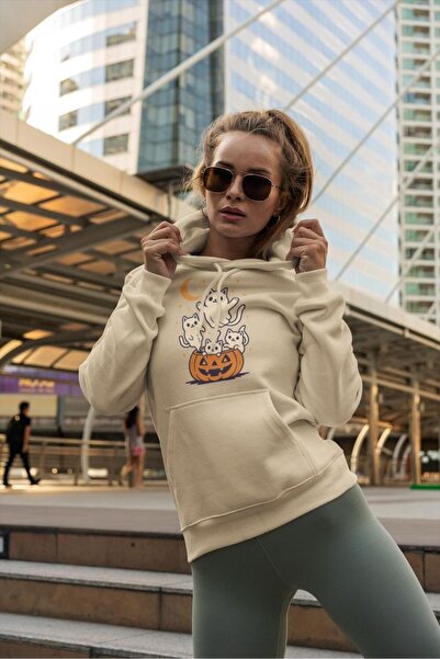 classy moda Unisex Beige Loose Cut Hooded Sweatshirt with Inner Pockets Warm ...