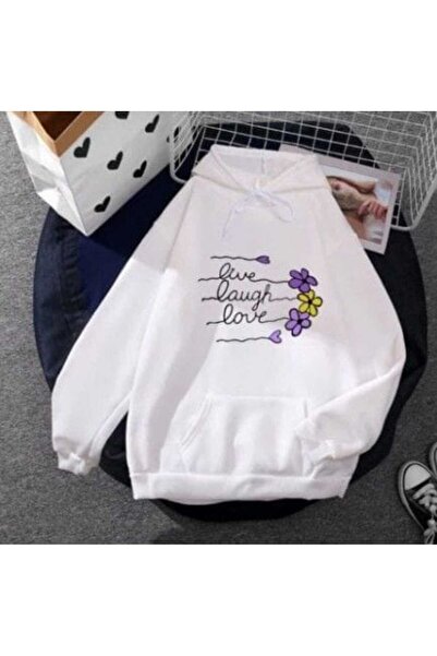 valeriae Unisex White 3 Thread Raster Oversize Hooded Sweatshirt Basic Comfor...