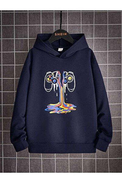 ZEMLİYA Modexa Unisex Hoody Navy Blue Relaxed Fit Hooded Kangaroo Pocket Thic...