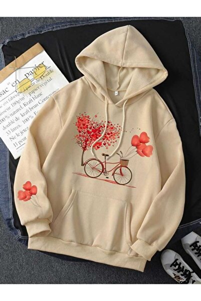 classy moda Unisex Beige Hooded Oversize Sweatshirt Comfortable Fit Cotton wi...