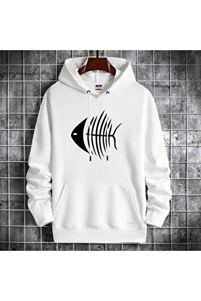 classy moda Unisex White 3 Thread Raster Oversize Hooded Sweatshirt Basic Com...