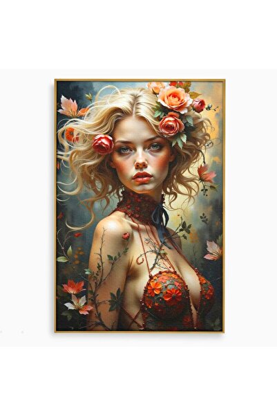Luxcanva Tablou Canvas Femeia din Padure 50x70 cm cu Rama Auriu Femeia din Pa...