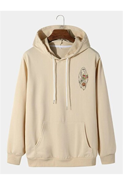 classy moda Unisex Beige Kangaroo Pocket Thick Fabric Oversize Hooded Sweatsh...