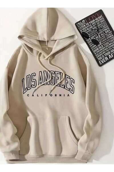 classy moda Unisex Beige Loose Cut Hooded Sweatshirt with Inner Pockets Warm ...
