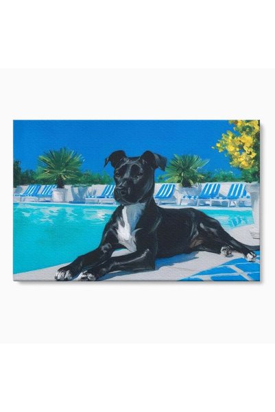 Luxcanva Tablou Canvas Un Prieten la Piscina 70x50 cm pe Sasiu Lemn Un Priete...