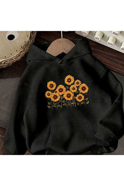 EFFRENATU Unisex Black 3 Thread Threaded Oversize Hooded Sweatshirt Basic Com...