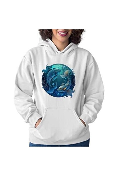 bellanova Unisex White Streetwear Oversize Hooded Casual Cotton Sweatshirt wi...