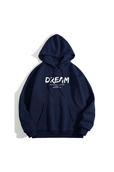 classy moda Unisex Navy Blue Relaxed Fit Hooded Kangaroo Pocket Thick Sweatshirt