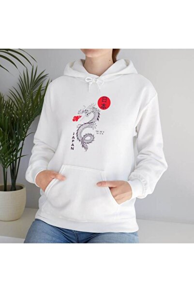 valeriae Unisex White Oversize Hooded Sweatshirt with Kangaroo Pocket, 3 Thre...