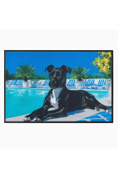 Luxcanva Tablou Canvas Un Prieten la Piscina 60x40 cm cu Rama Negru Un Priete...