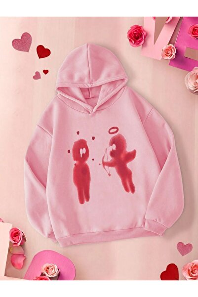 classy moda Unisex Pink Streetwear Oversize Hooded Casual Cotton Sweatshirt w...