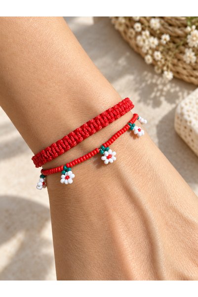 EL YAPIMI Floral and Macrame Knitted Bracelet Set