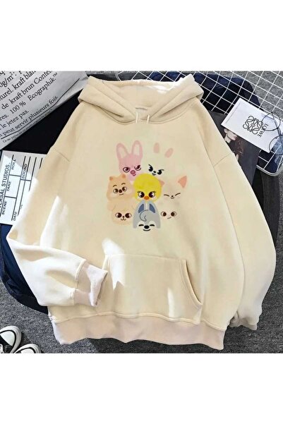 classy moda Unisex Μπεζ Φούτερ με κουκούλα με 3 κλωστές, ριγέ, μεγάλου μεγέθο...