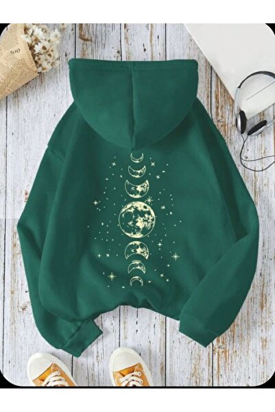 ZEMLİYA Modexa Unisex Hoody Green Loose Fit Hooded Sweatshirt with Inner Pock...