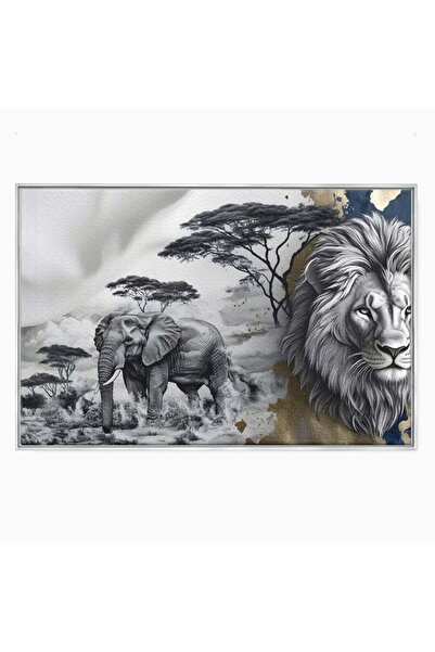 Luxcanva Tablou Canvas Regii Savanei 60x40 cm cu Rama Argintiu Regii Savanei ...