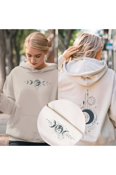 ZEMLİYA Modexa Unisex Hoody Beige Relaxed Fit Hooded Kangaroo Pocket Thick Sw...