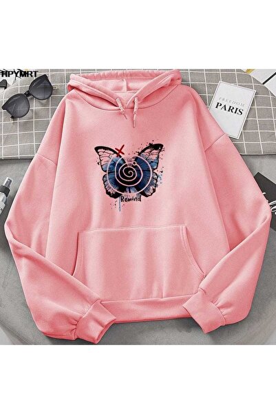 ZEMLİYA Modexa Unisex Hoody Pink Drop Shoulder Oversize Hooded Casual Sweatsh...