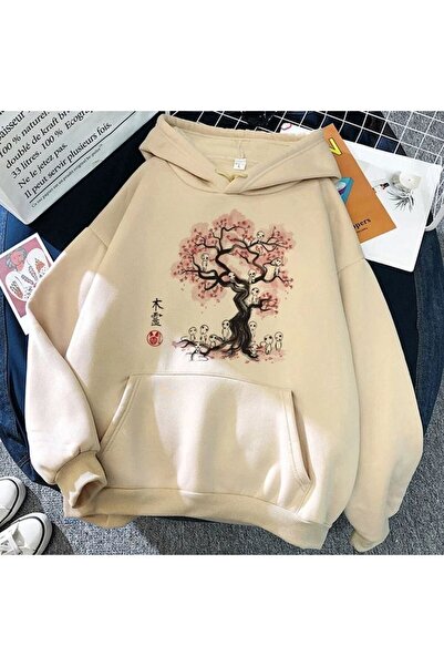 classy moda Unisex Beige Low Shoulder Oversize Hooded Casual Sweatshirt with ...