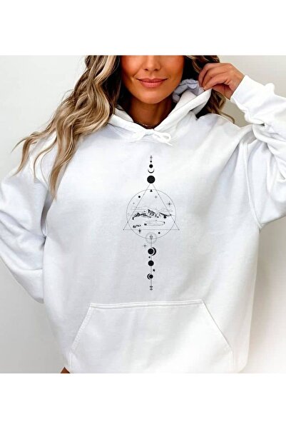 bellanova Unisex White Relaxed Fit Hooded Kangaroo Pocket Thick Sweatshirt