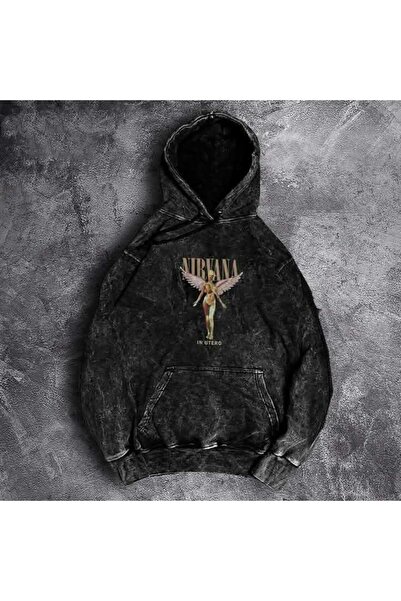 classy moda Unisex Anthracite Vintage Wash Oversize Hooded Sweatshirt Trendy ...