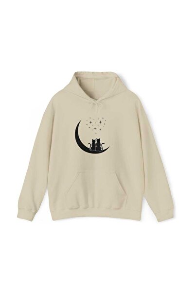 classy moda Unisex Beige 3 Thread Threaded Oversize Hooded Sweatshirt Basic C...