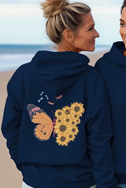 classy moda Unisex Navy Blue Low Shoulder Oversized Hooded Casual Sweatshirt ...