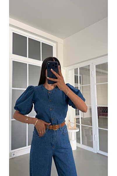 GAUS CO Mavi Balon Kol Denim Ceket GAUS-02039