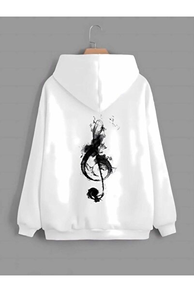 classy moda Unisex White 3 Thread Raster Oversize Hooded Sweatshirt Basic Com...