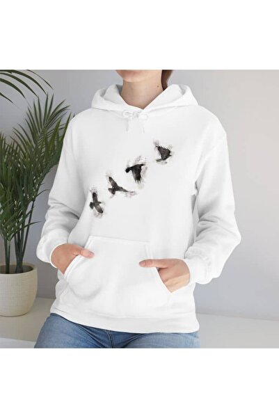 bellanova Unisex White Loose Fit Hooded Sweatshirt with Inner Pockets, Warm H...