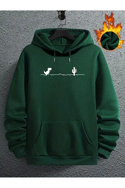 classy moda Unisex Green Relaxed Fit Hooded Kangaroo Pocket Thick Sweatshirt