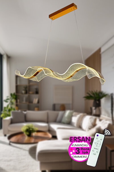 Ersan Avize Luvia Gold Sıralı Kumandalı 3 Renk Işık Özelikli Dimerli Sarkıt L...