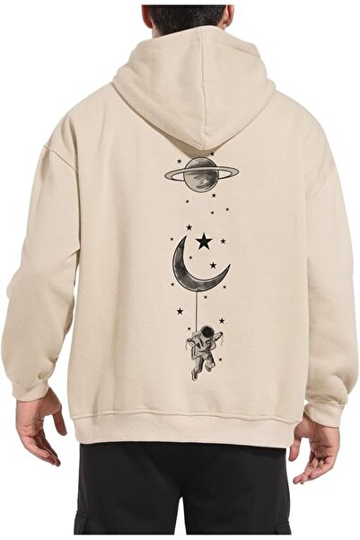 classy moda Unisex Beige Kangaroo Pocket Thick Fabric Oversize Hooded Sweatsh...