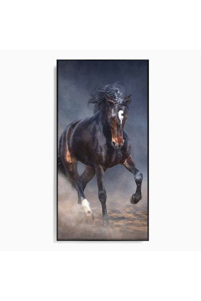 Luxcanva Tablou Canvas Galop in Furtuna 60x120 cm cu Rama Negru Galop in Furt...