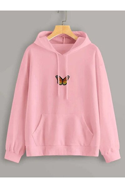 ZEMLİYA Modexa Unisex Hoody Pink Loose Fit Hooded Sweatshirt with Inner Pipin...