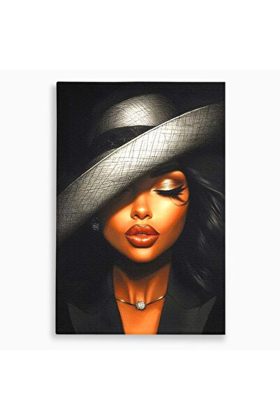 Luxcanva Tablou Canvas Doamna cu Palarie de Argint 100x150 cm pe Sasiu Lemn D...