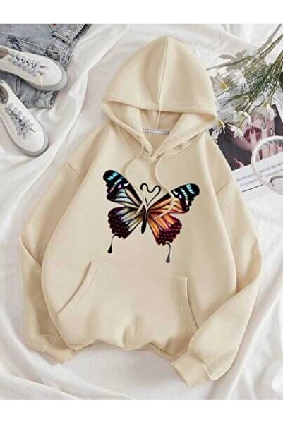 classy moda Unisex Beige Loose Cut Hooded Sweatshirt with Inner Pockets Warm ...