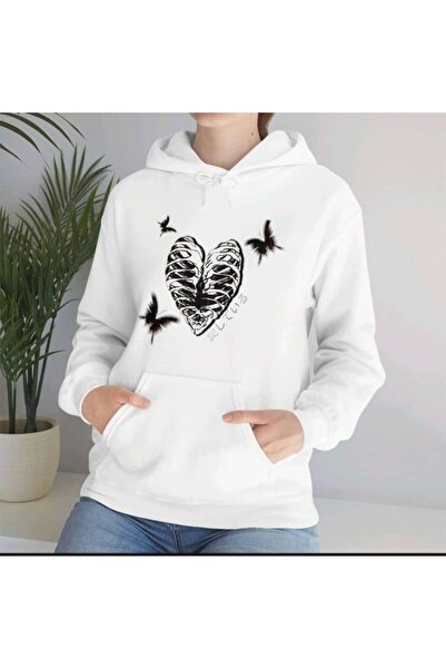 EFFRENATU Unisex White Off-Shoulder Oversize Hooded Casual Sweatshirt with Ka...