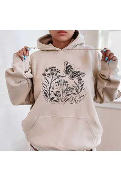 classy moda Unisex Beige Hooded Oversize Sweatshirt Comfortable Fit Cotton wi...