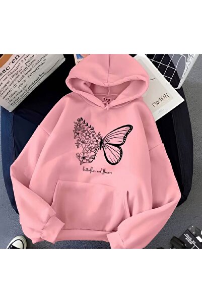 ZEMLİYA Modexa Unisex Hoody Pink 3 Thread Threaded Oversize Hooded Sweatshirt...