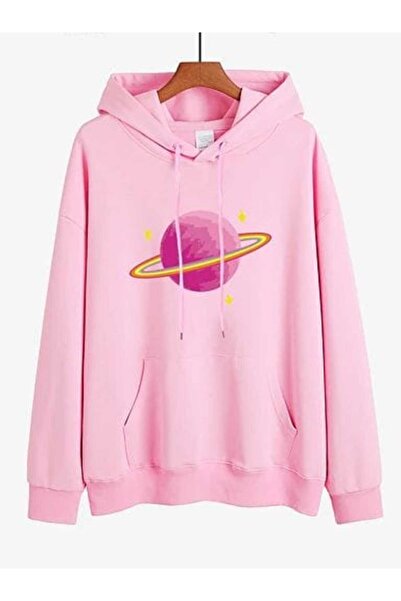 ZEMLİYA Modexa Unisex Hoody Pink Drop Shoulder Oversize Hooded Casual Sweatsh...