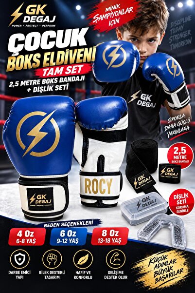 GK DEGAJ 3'lü Boks Seti Boks Eldiveni Kick Boks Eldiveni 2,5 M Boks Bandajı D...