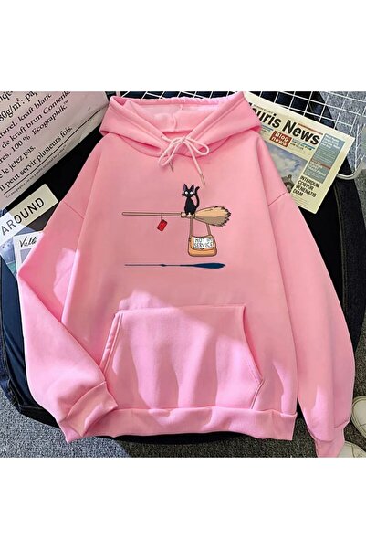 classy moda Unisex Pink Off-Shoulder Oversize Hooded Casual Sweatshirt with K...