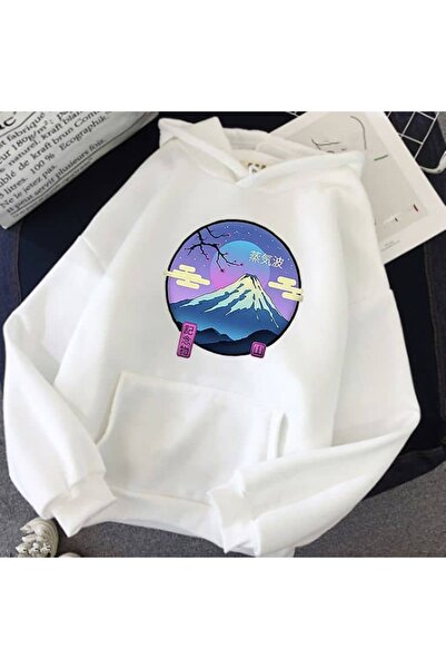 bellanova Unisex White Streetwear Oversize Hooded Casual Cotton Sweatshirt wi...