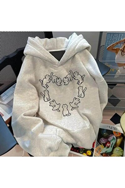 valeriae Unisex Gray Kangaroo Pocket Thick Fabric Oversize Hooded Sweatshirt ...