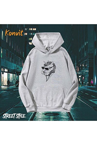 EFFRENATU Unisex γκρι streetwear oversize φούτερ με κουκούλα και τσέπες, καθη...