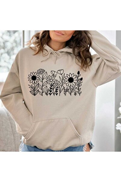 classy moda Unisex Μπεζ Φούτερ με κουκούλα, χαλαρή εφαρμογή, τσέπη καγκουρό κ...